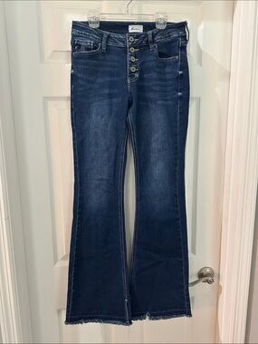 KanCan Dark Blue Button-Fly Flare Jeans